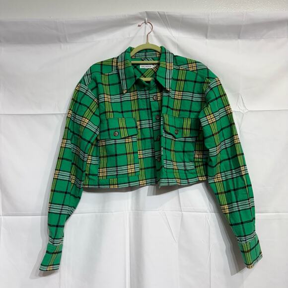 Good American Green Plaid Cropped Tartan Button Up Sz 0/XS - Picture 2 of 13
